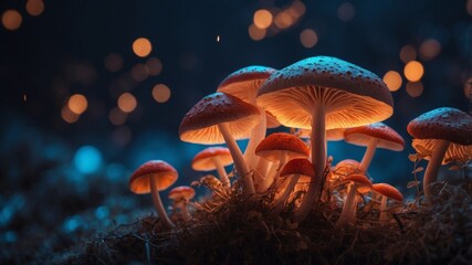 Fototapeta premium magic mushrooms glowing under black light.