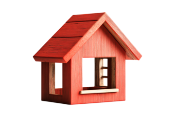 A charming red wooden house model, isolated on transparent background.