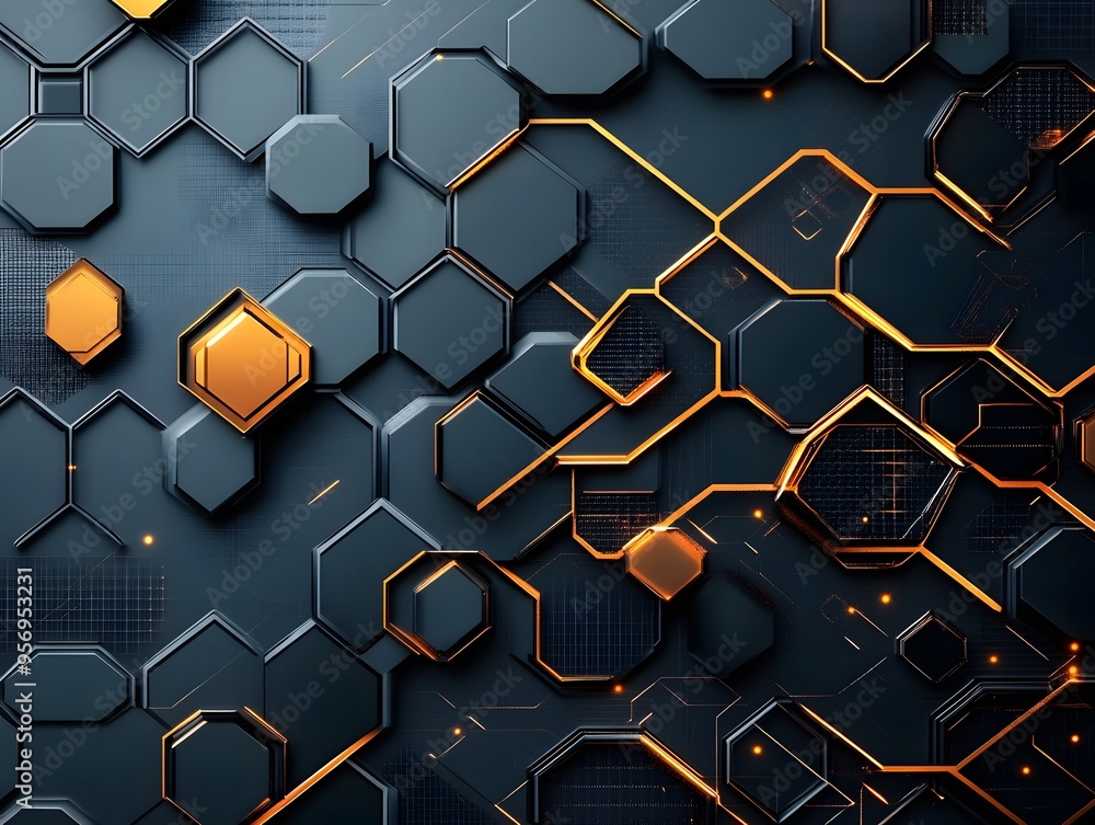 Poster abstract hexagon pattern with glowing lines.