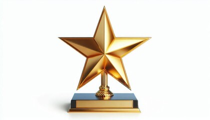 A gleaming golden star award trophy stands tall on a black base, symbolizing success, achievement, excellence, recognition, and honor. The star's sharp points reach towards the sky, representing ambit