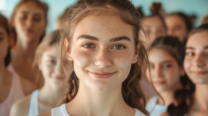 Obraz premium Joyful dance instructor with students in an arts academy post-training session, expressing pride in their dedication to dance
