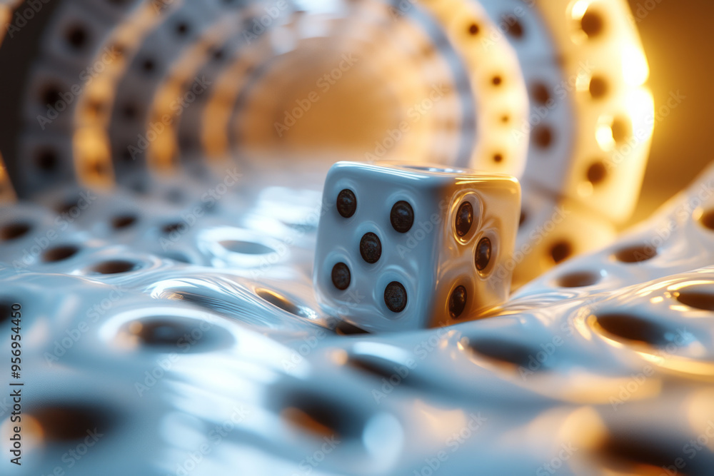 Poster an abstract view of dominoes falling in a circular pattern, with the center tiles creating a dynamic