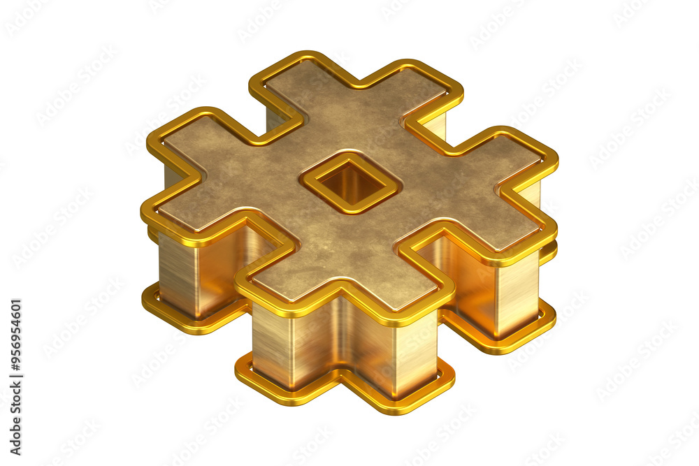 Poster hashtag isometric icon in aged gold. 3d rendering display font suitable for poster, web, advertising