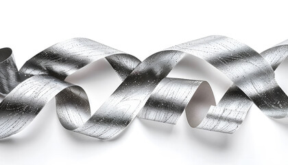Beautiful silver ribbon isolated on white. Festive decor