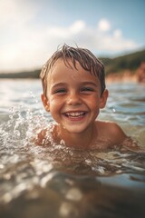 Obraz premium Boy swimming underwater