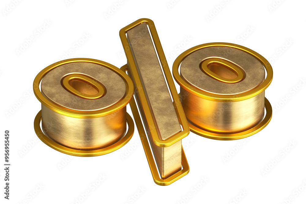 Poster 3d percentage sign in gold. isometric display typography. high quality 3d rendering.