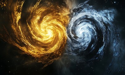 Abstract Vortexes of Swirling Gold and Silver Clashing in the Center Representing Currency Wars