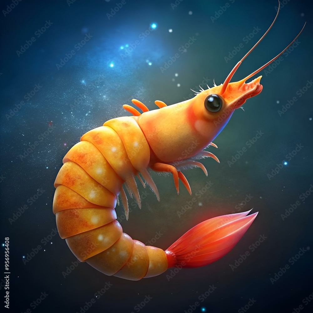Poster a cute and quirky 3d illustration of a tempura shrimp. perfect for adding a touch of whimsy to your 