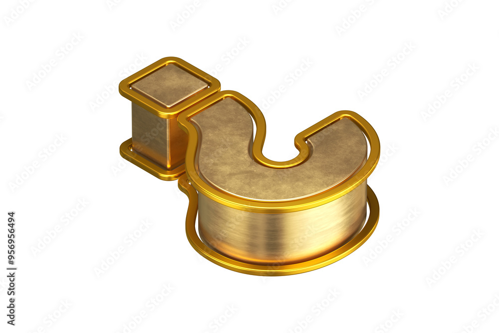 Poster question mark icon in gold from top view. isometric viewpoint 3d rendering display font suitable for