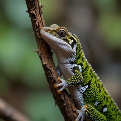 Fototapeta premium green lizard on a tree