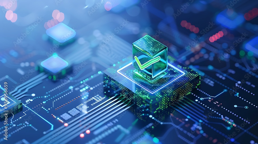 Poster futuristic circuit board with glowing ai technology symbol, illustrating advanced artificial intelli