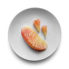Fresh Pomelo Flesh Served on White Porcelain Plate
