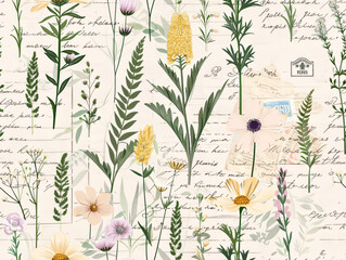 Vintage Floral Letterpress Seamless Pattern