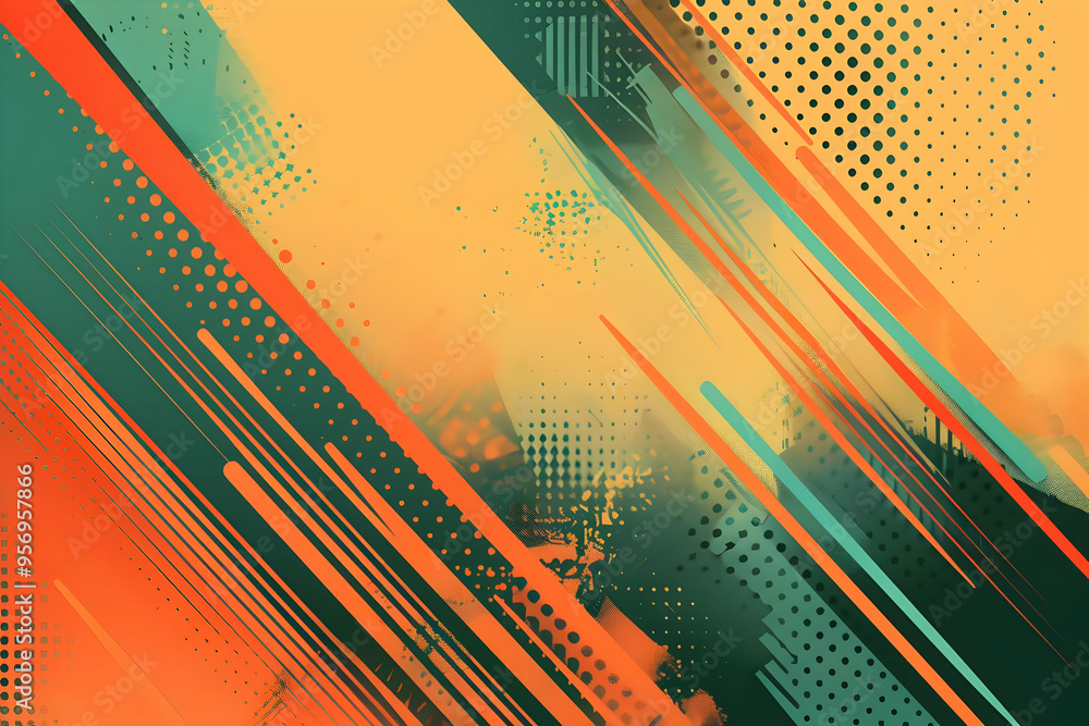 Poster abstract background with orange and green diagonal lines