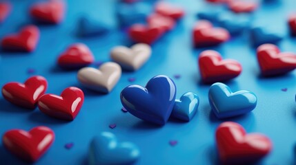 Hearts on Blue Surface