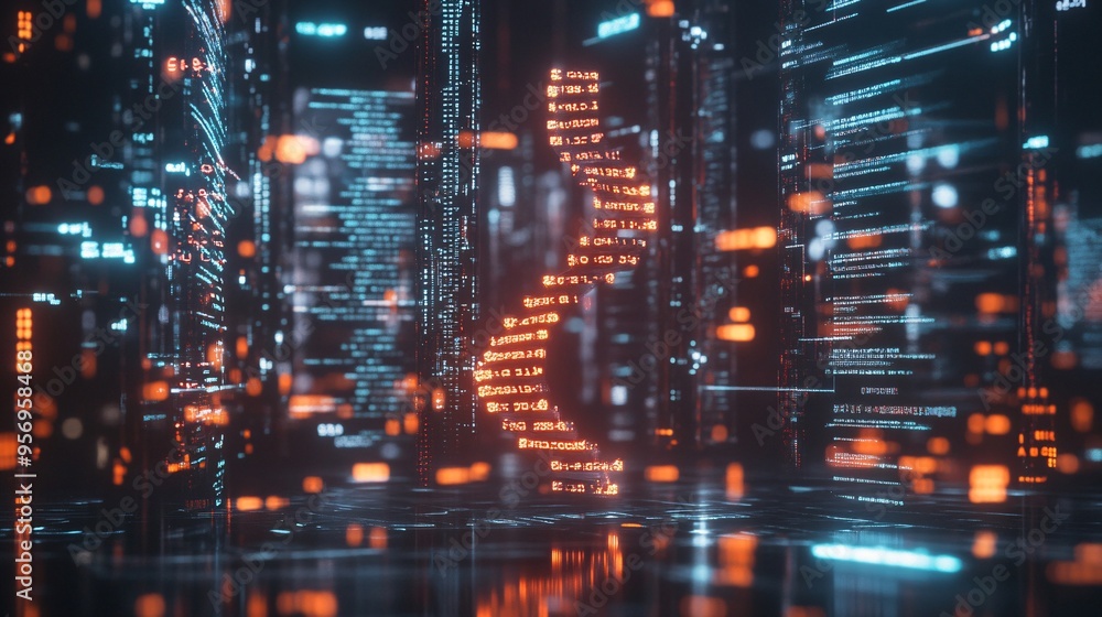 Aufkleber abstract digital city with glowing lines and data patterns, representing the modern digital world.