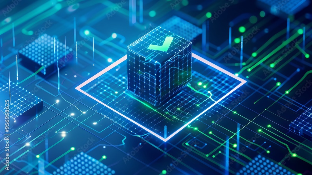 Poster futuristic digital blockchain concept with data integration, highlighting security and technology wi