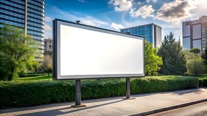 Fototapeta premium A blank billboard stands tall in a bustling cityscape. ready for your message.