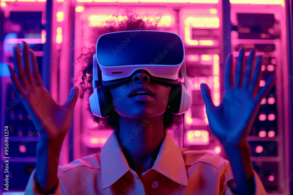 Poster Virtual reality technology in the data center prevents system overload. The BIPOC VR technology is being used in the server room to ensure that there is sufficient network bandwidth available.