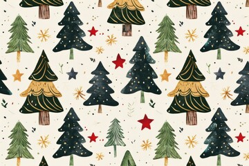 Obraz premium Patterned wallpaper with Christmas trees ideal for creating a festive atmosphere..