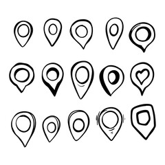 Hand drawn Maps pins sign doodle illustration