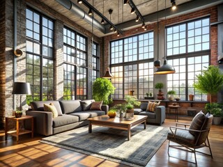 Obraz premium industrial-chic loft space with big windows and edgy decor