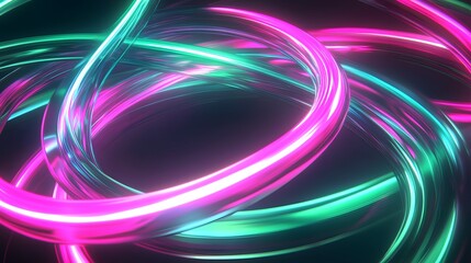 Glowing Neon Light Trails: Intersecting neon light trails in vibrant colors like pink and green, floating in a dark space, creating an abstract dance of light.

