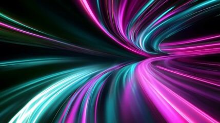 Glowing Neon Light Trails: Intersecting neon light trails in vibrant colors like pink and green, floating in a dark space, creating an abstract dance of light.

