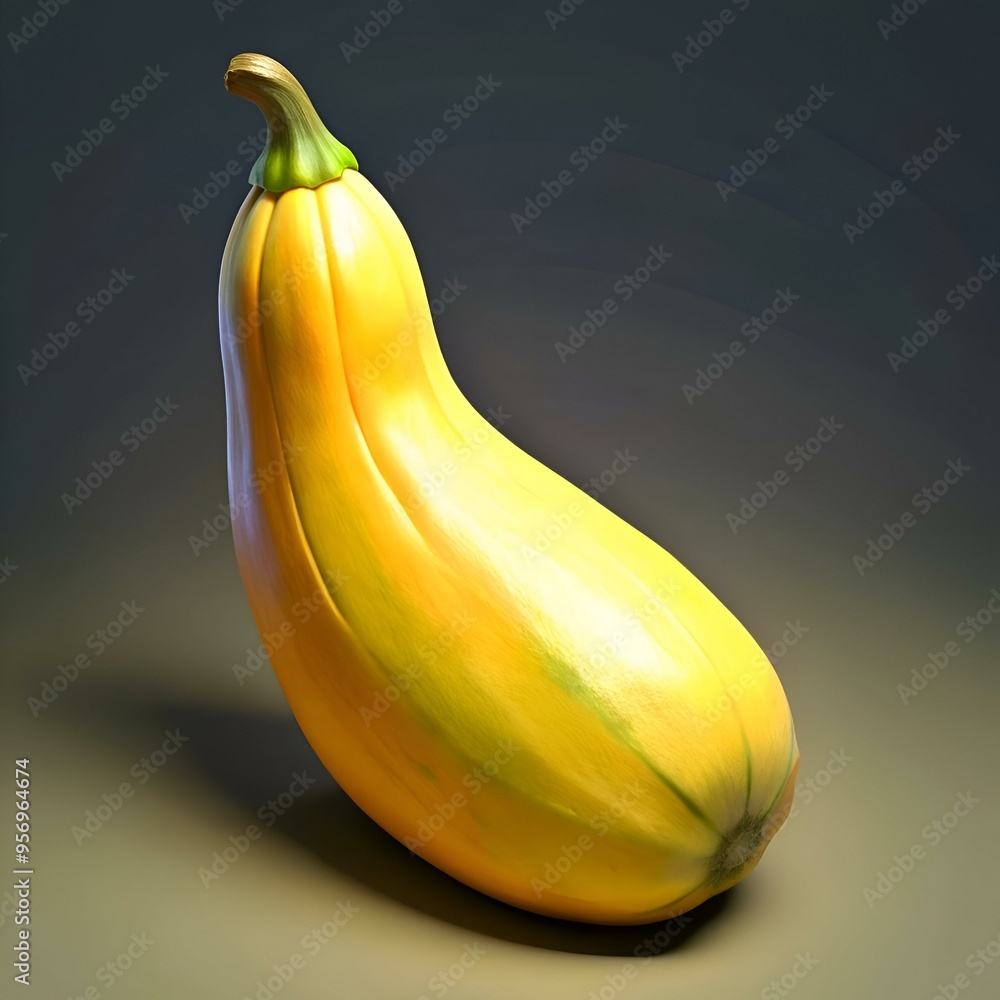 Poster a realistic 3d illustration of a banana squash. rendered with a smooth. glossy surface and natural l