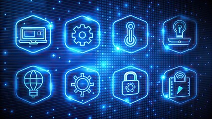 innovative tech icons futuristic style corporate mood bright blue concept sleek modern minimalistic vibe