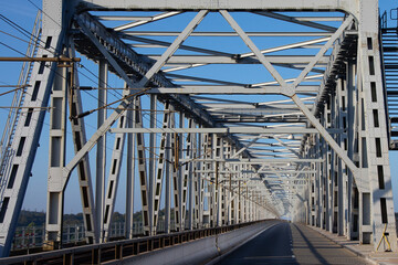 Symmetrical Steel Bridge Framework against Blue Sky