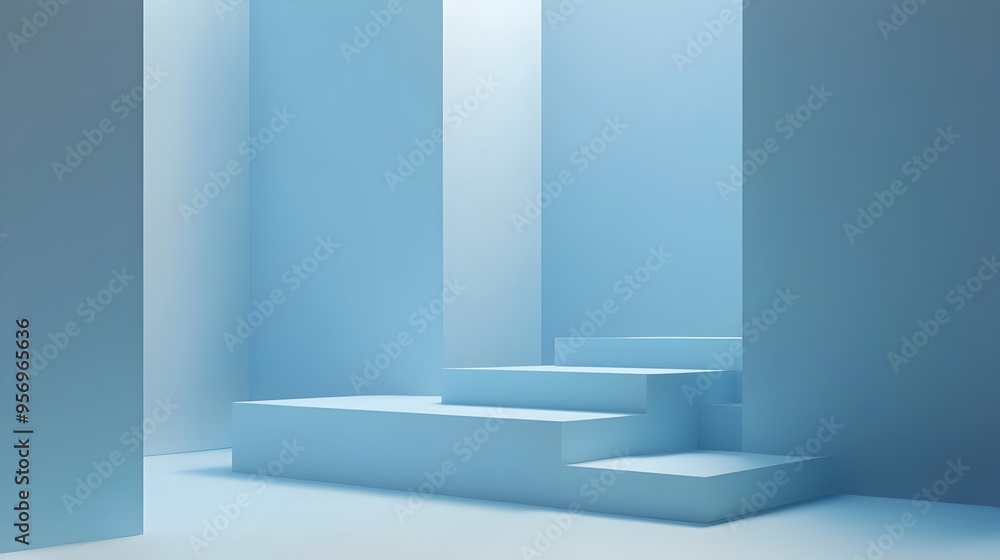 Poster minimalist 3d floating platforms with soft shadows and futuristic aesthetic
