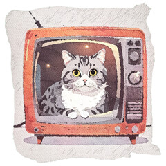 Cat Relaxing in a Vintage Television Set Home Cat Retro TV Purrfect Vintage Purrfectly Relaxing Unique Love Playful Star Connoisseur Homebody World Modern Cat's Decor Real Master Time Set Television