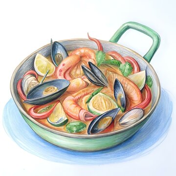 seafood paella in green pan clip art preview