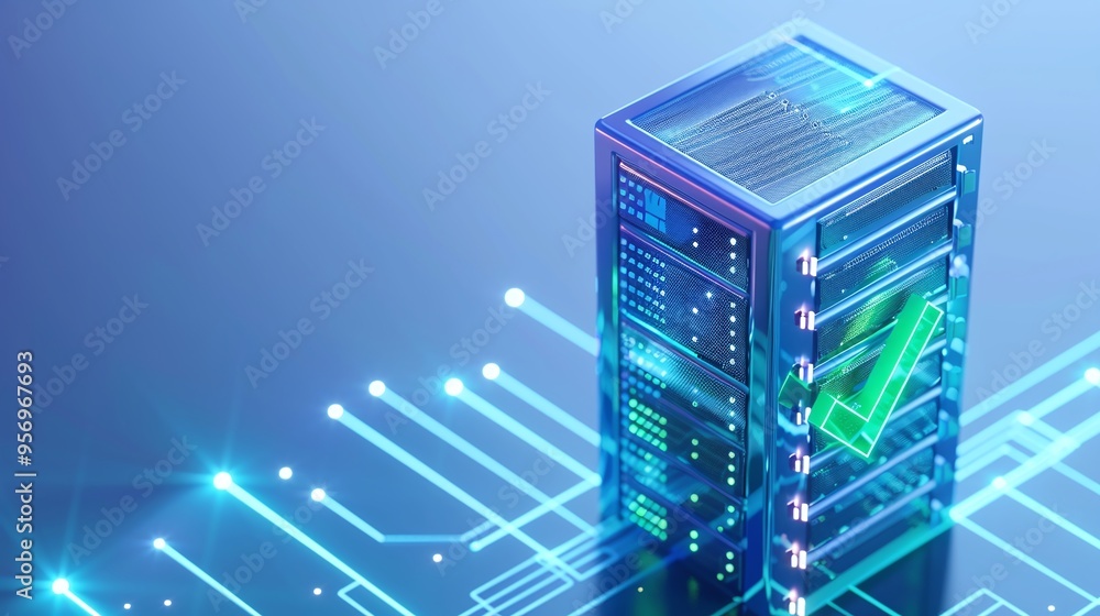 Aufkleber futuristic server rack with glowing circuit board background, illustrating modern technology and dat