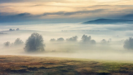 Fototapeta premium Dreamy foggy landscape in pastel colors