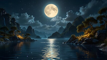 night landscape with moon