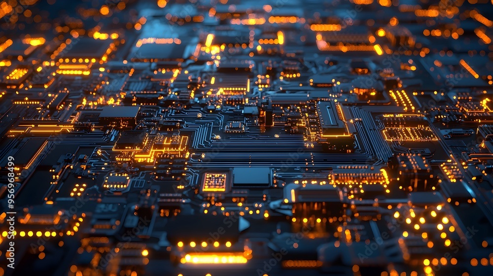 Aufkleber glowing 3d digital circuit board with intricate high-tech design