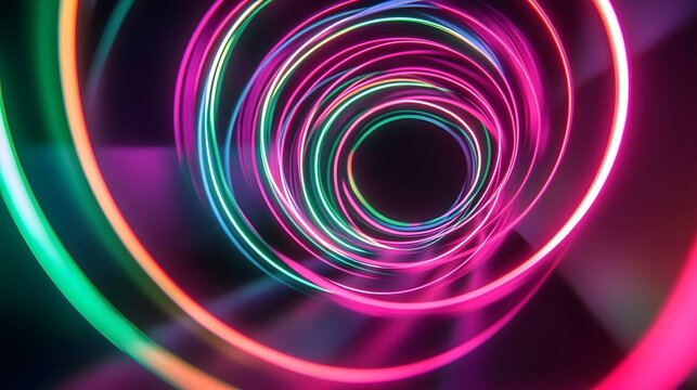 Glowing Neon Light Trails: Intersecting neon light trails in vibrant colors like pink and green, floating in a dark space, creating an abstract dance of light.
 - Powered by Adobe