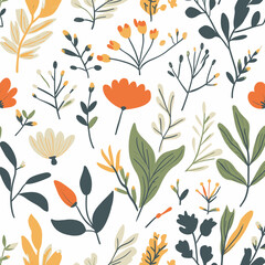 Vintage vector botanical illustration, Set, Autumn flowers, berry and leaves, Colorful