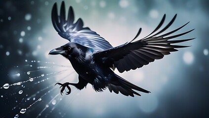 Fototapeta premium acrylic painting crow flight ink drops brush strokes capturing motion