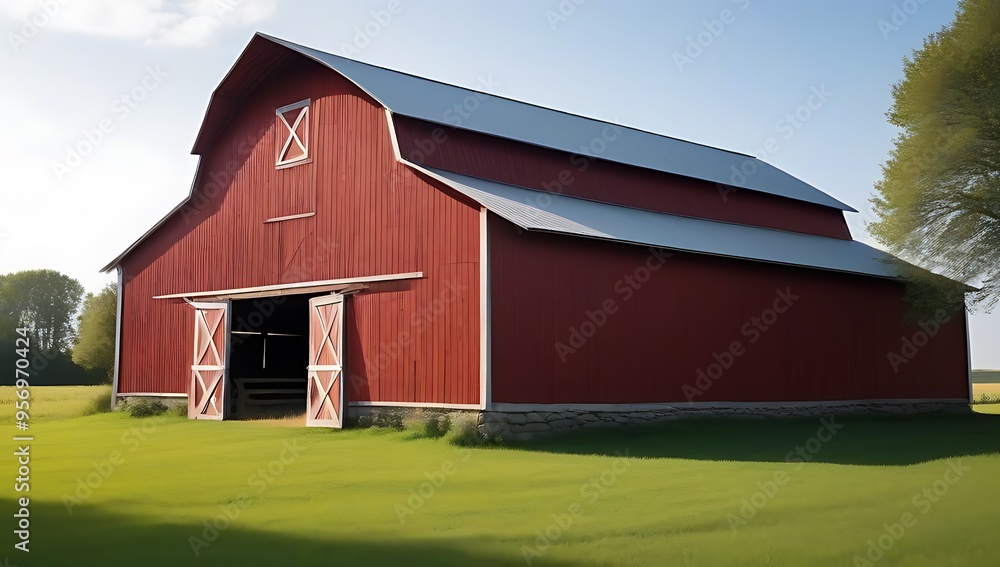 Wall mural old red barn set farm barns isolated white background