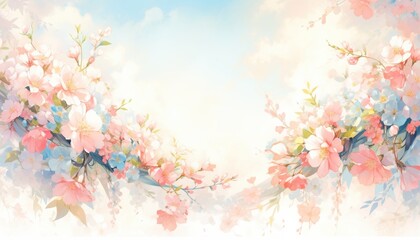 Colorful Blue And Pink Flower Watercolor Pattern Background. Wallpaper. Valentine's Day Banner. Abstract. Winter. Christmas.