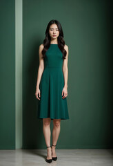 asian woman in green dress