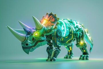 A Triceratops dinosaur robot on a white background