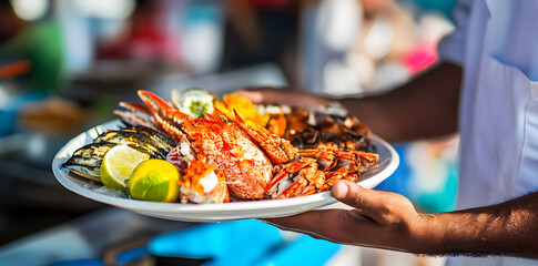 Plate full of sea food commercial advertising photo