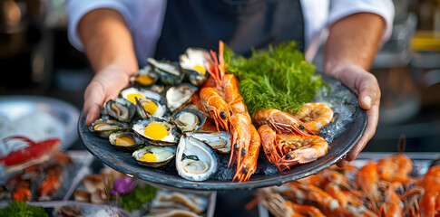 Plate full of sea food commercial advertising photo