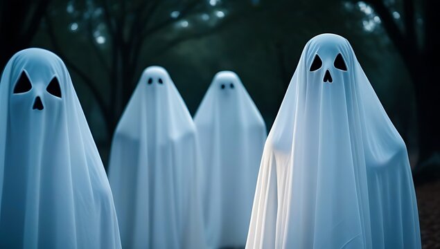 people covered sheets embodying concept halloween sheet ghosts