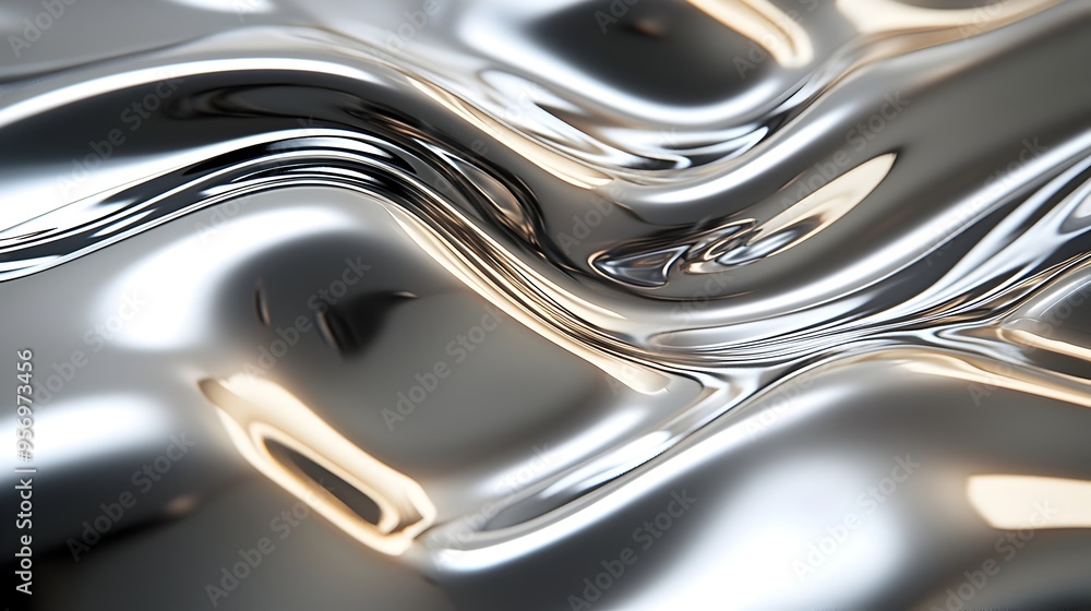 Poster sleek metallic 3d surface with subtle reflections and curved lines