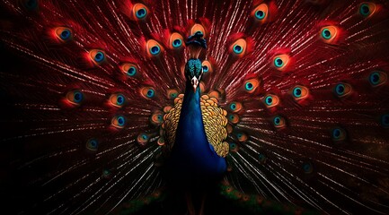 Obraz premium Graceful Peacock with Fully Spread Feathers Symbolizing Confidence Renewal and Natural Splendor in an Artistic Composition